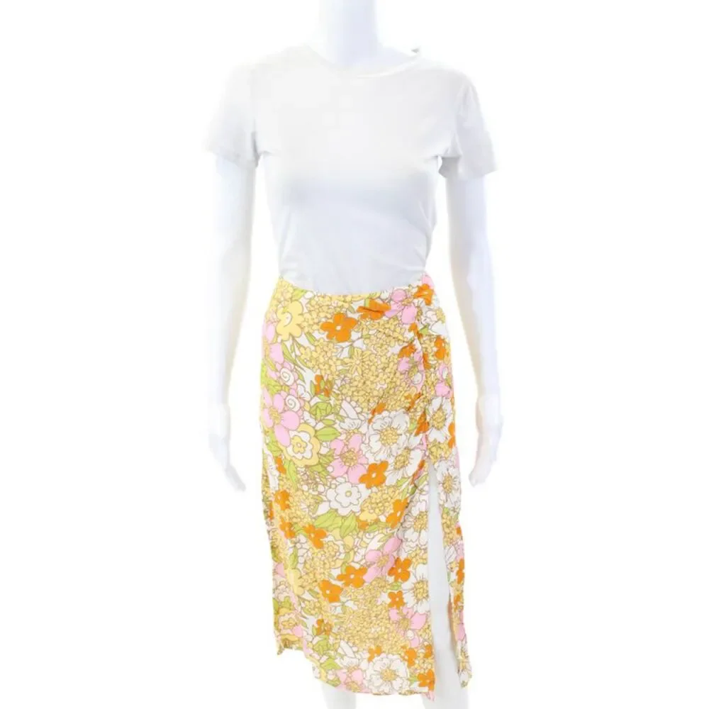 Rahi Womens Floral Print Midi Slit Skirt Multicolor Size M